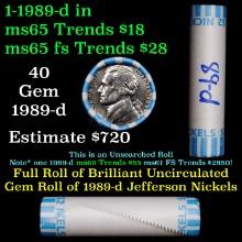 BU Shotgun Jefferson 5c roll, 1989-d 40 pcs Bank $2 Nickel Wrapper