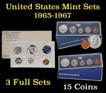 Group of 3 United States Special Mint Set in Original Government Packaging! From 1965-1967 with 15 C