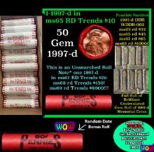 THIS AUCTION ONLY! BU Shotgun Lincoln 1c roll, 1997-d 50 pcs Plus one bonus random date BU roll! Ban