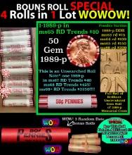 THIS AUCTION ONLY! BU Shotgun Lincoln 1c roll, 1989-p 50 pcs Plus THREE bonus random date BU roll! B