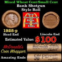 Lincoln Wheat Cent 1c Mixed Roll Orig Brandt McDonalds Wrapper, 1928-p end, Wheat other end