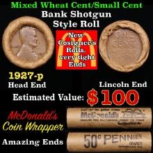 Lincoln Wheat Cent 1c Mixed Roll Orig Brandt McDonalds Wrapper, 1927-p end, Wheat other end