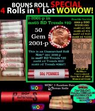 THIS AUCTION ONLY! BU Shotgun Lincoln 1c roll, 2001-p 50 pcs Plus THREE bonus random date BU roll! B