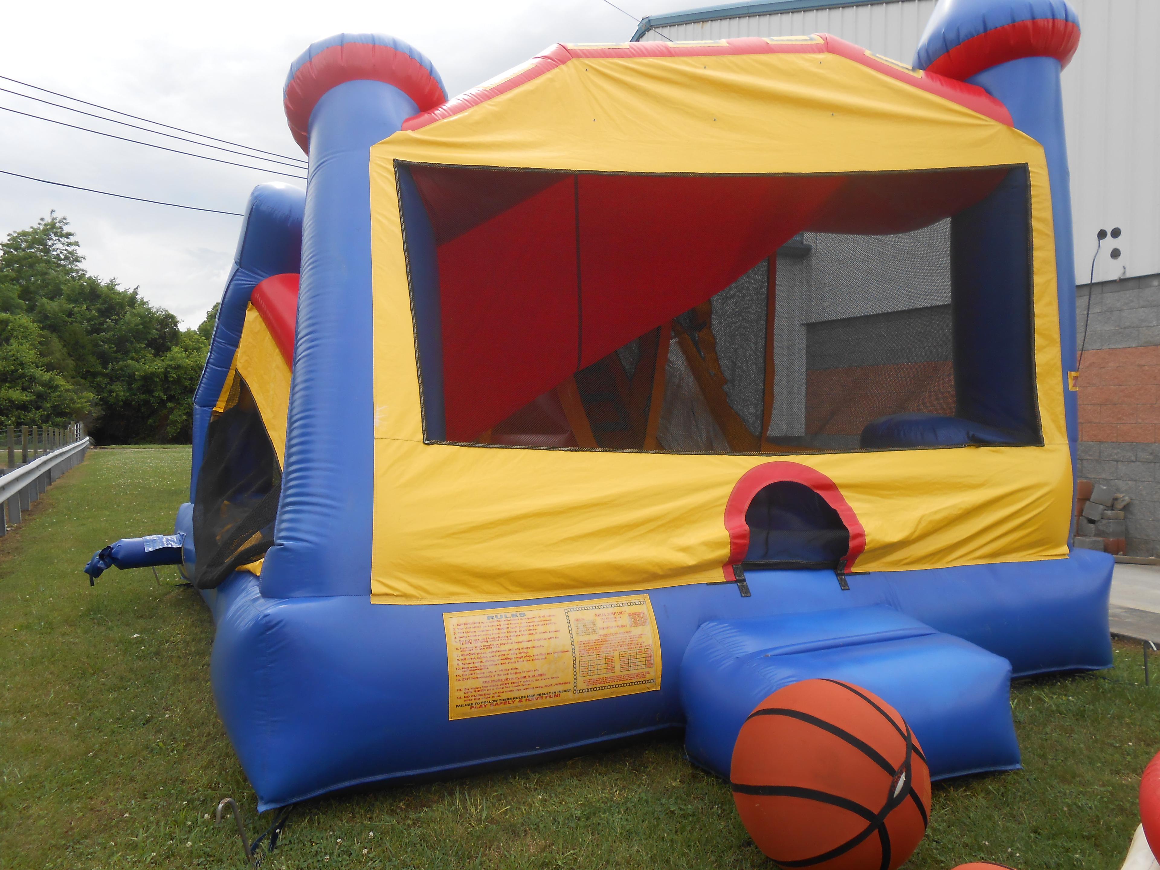 "INFLATABLE 4 IN 1 COMBO CASTLE WITH STAKES AND BLOWER