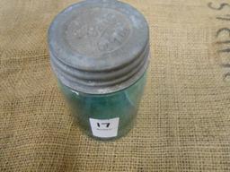 ANTIQUE GREEN PINT MASON JAR W/ ZINC LID