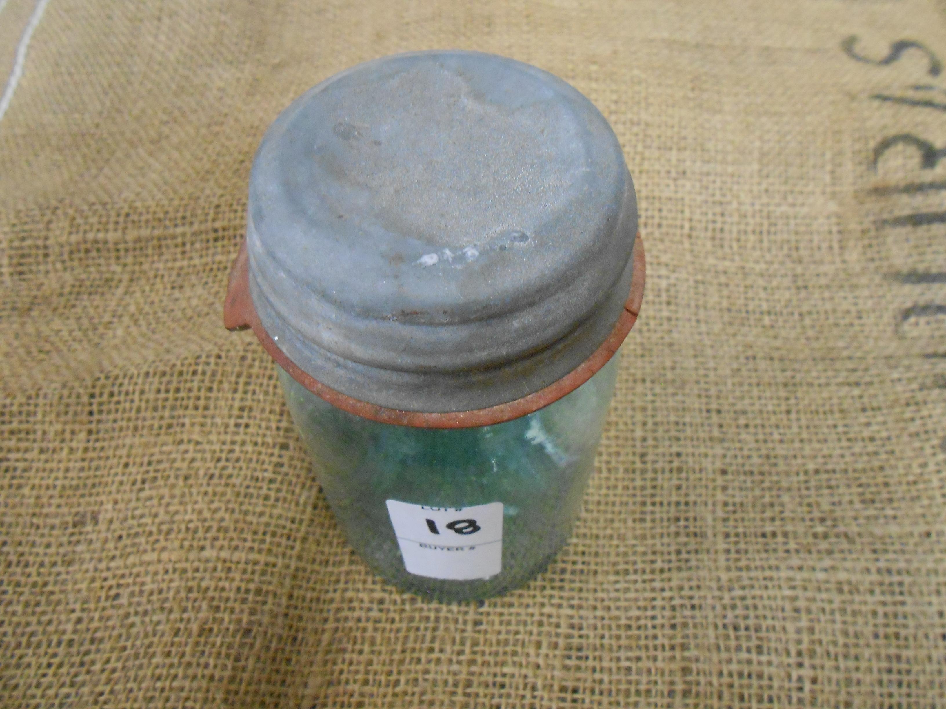 ANTIQUE GREEN PINT MASON JAR W/ ZINC LID