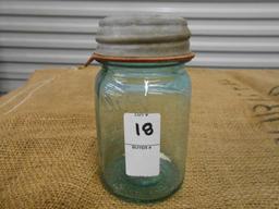 ANTIQUE GREEN PINT MASON JAR W/ ZINC LID