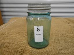 ANTIQUE GREEN PINT MASON JAR W/ ZINC LID