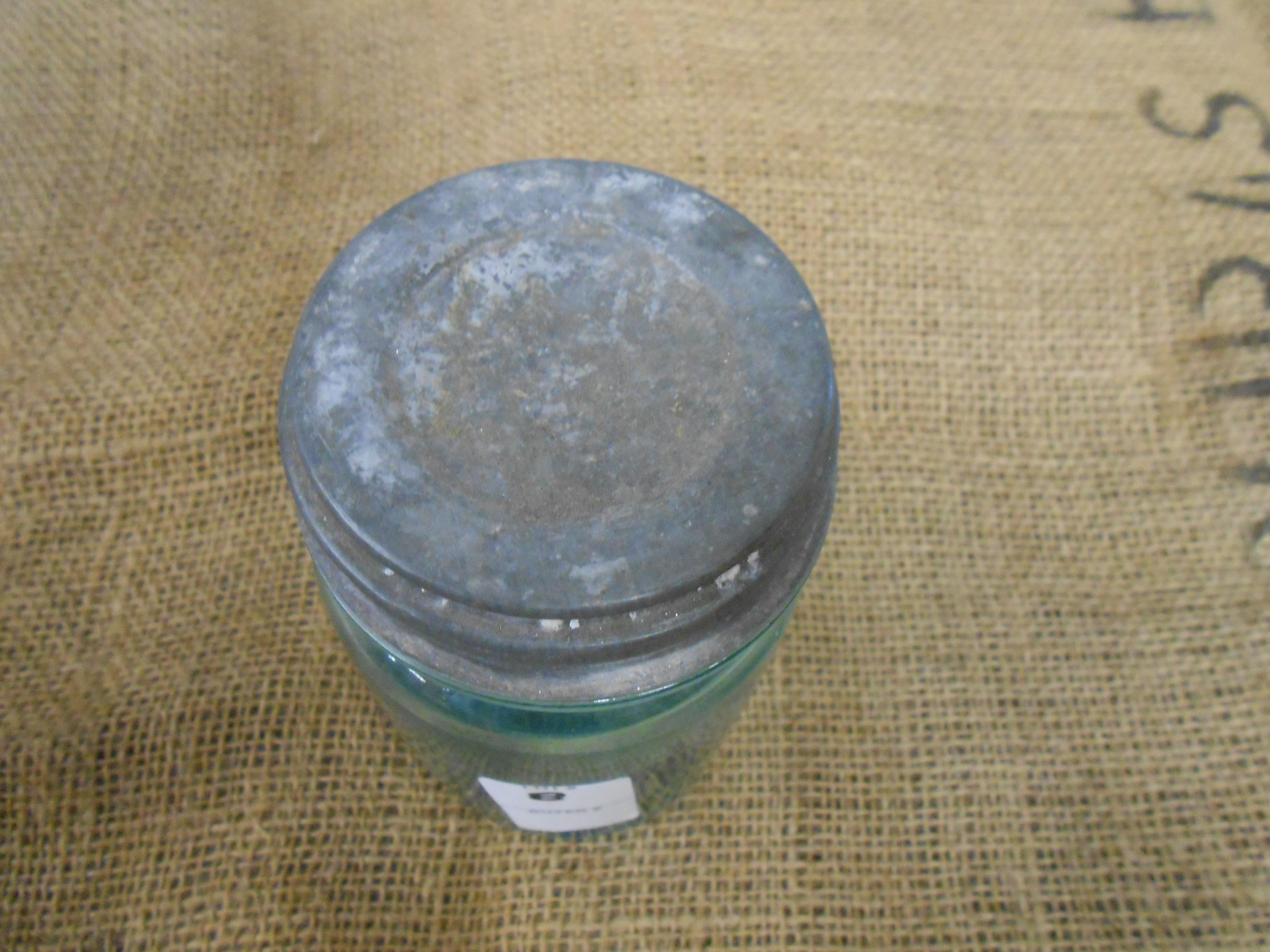 ANTIQUE GREEN PINT MASON JAR W/ ZINC LID