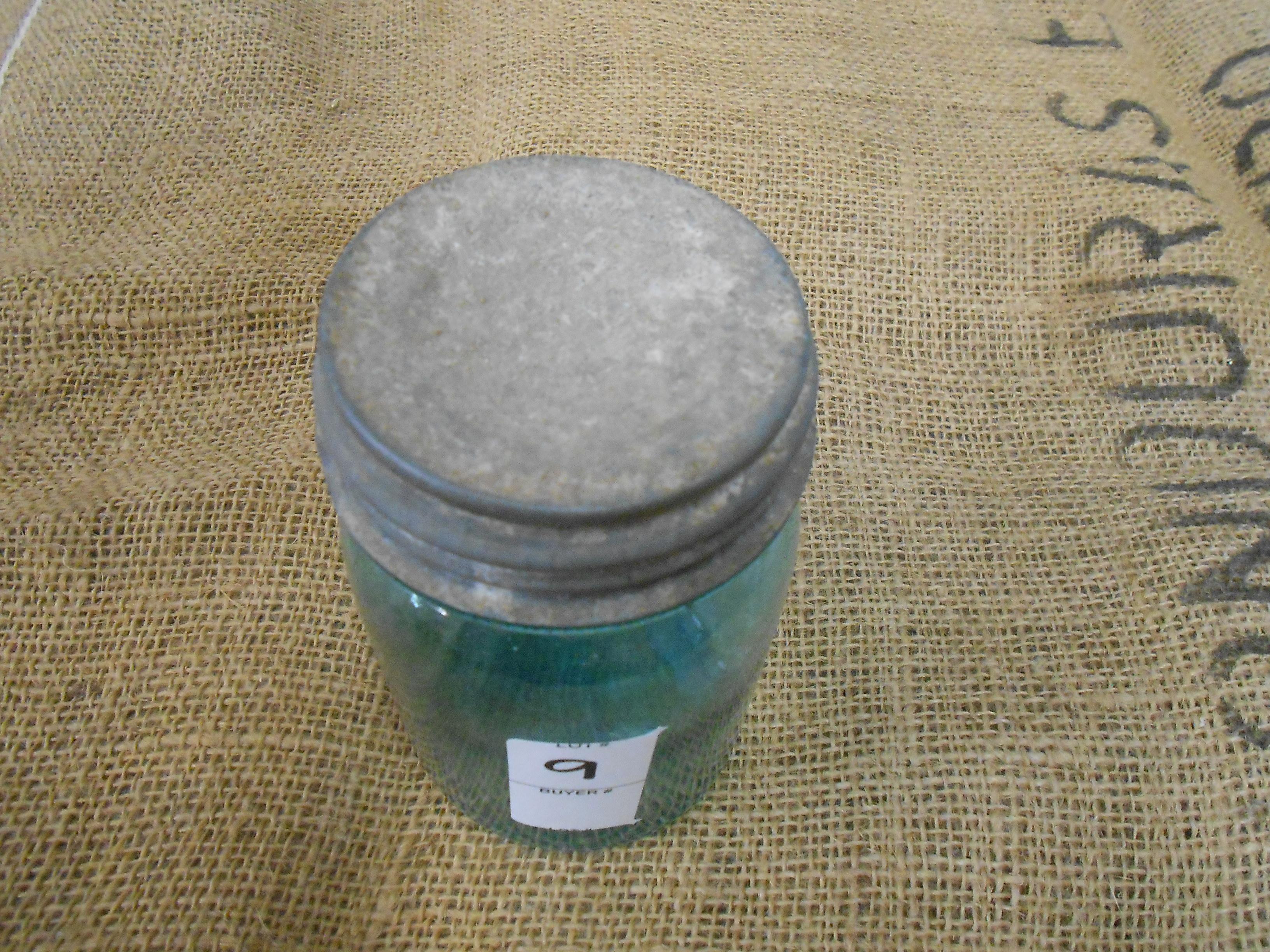 ANTIQUE GREEN PINT MASON JAR W/ ZINC LID