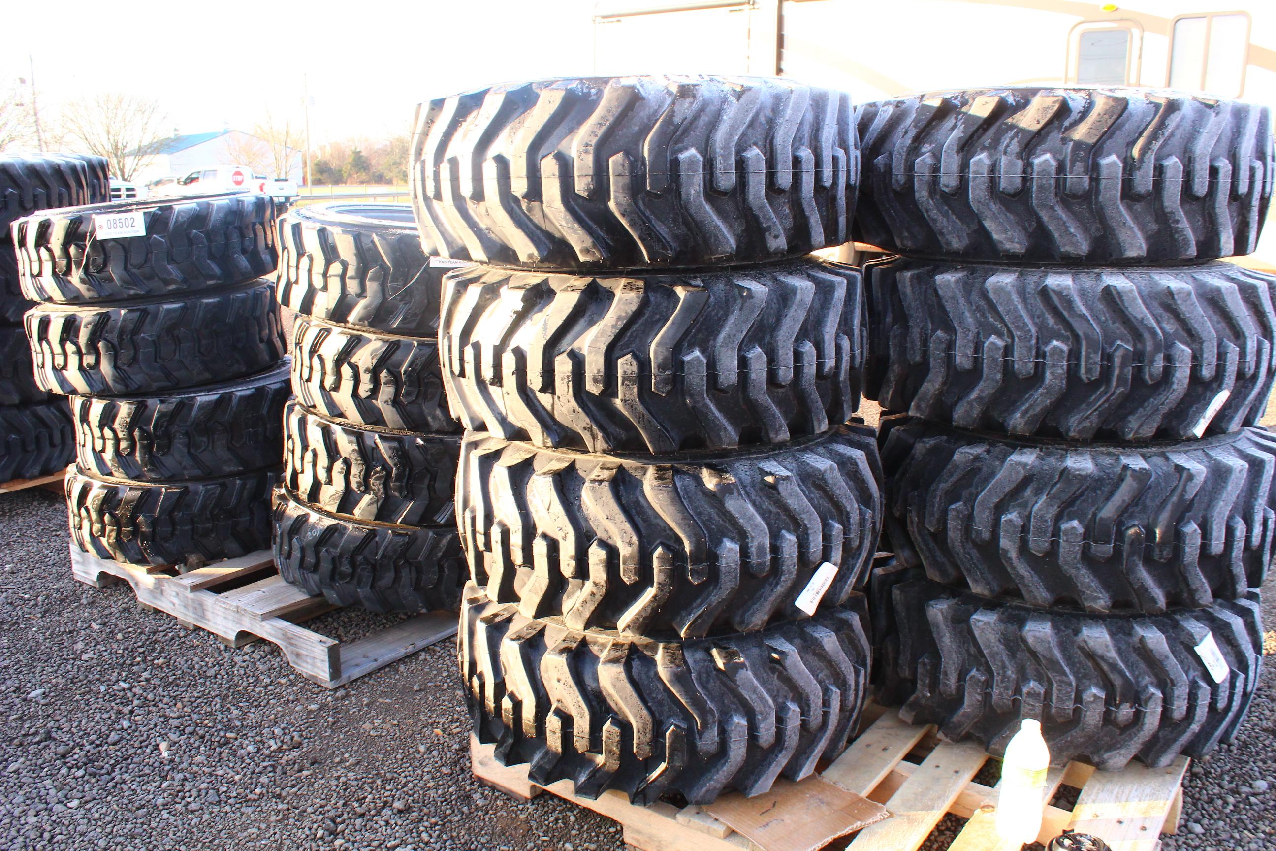 UNUSED QTY 4) 12-16.5 SKID STEER TIRES ON RIMS FITS BOBCAT, SKS332, TAG #8494