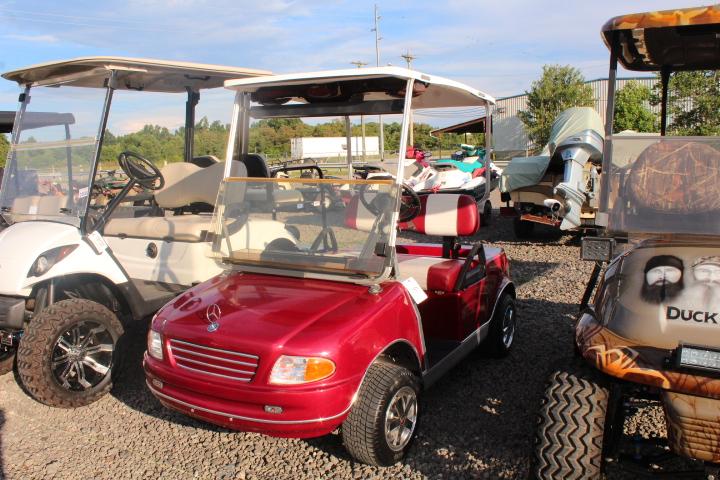 CLUB CAR 48V ELECTRIC GOLF CART CUSTOM MERCEDES BENZ, AUDIO SYSTEM & SPINNER WHEELS,TOP, WINDSHIELD,