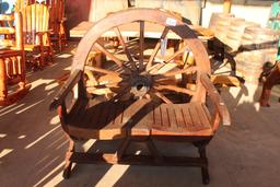 TEAK WOOD WAGON WHEEL BENCH