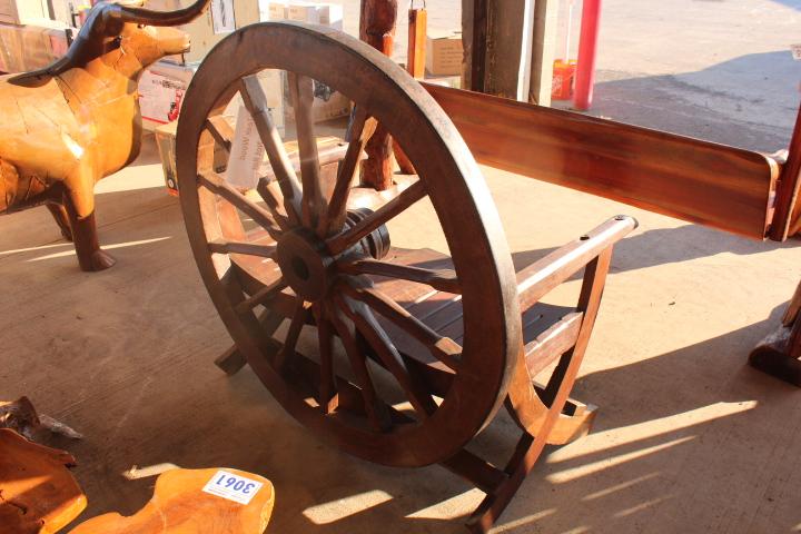 TEAK WOOD WAGON WHEEL BENCH