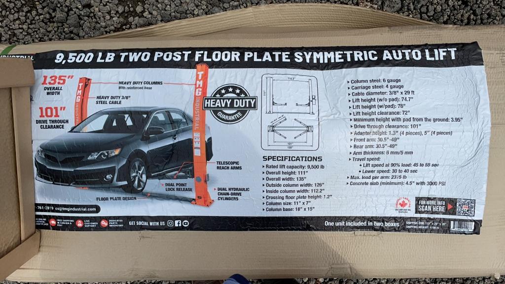 TMG 9,500LBS TWO POST CAR LIFT