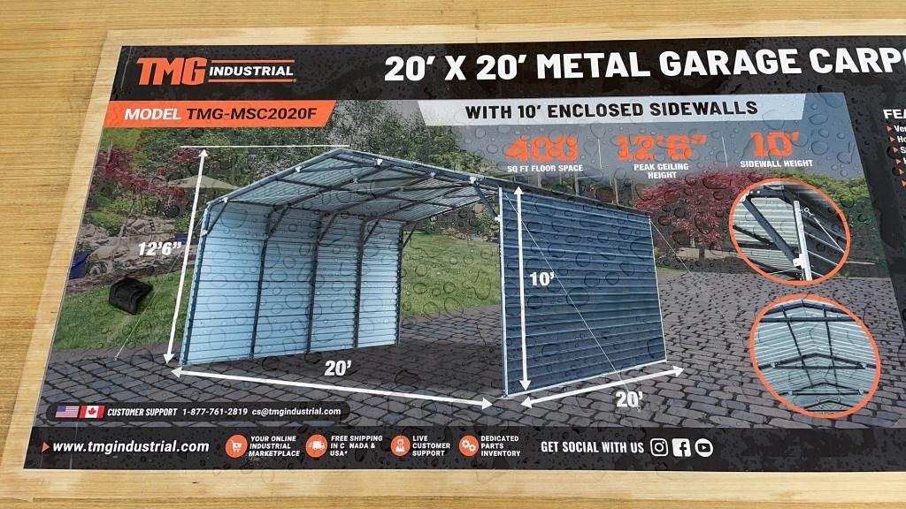 UNUSED TMG 20' X 20' METAL CARPORT