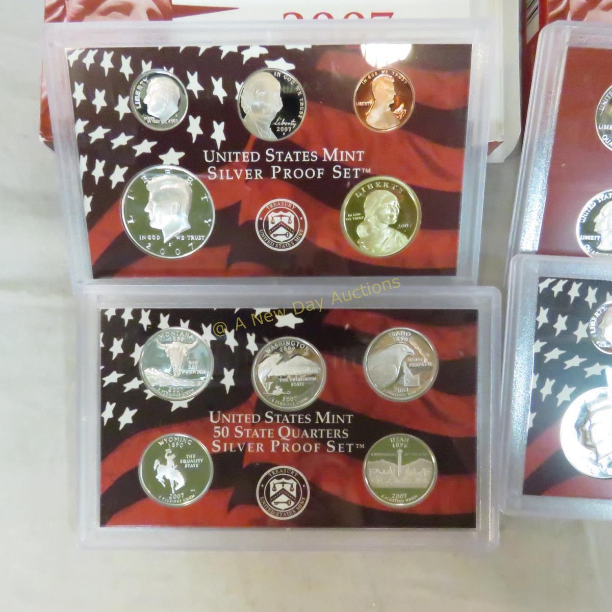 2 2007 US Mint Silver Proof Sets