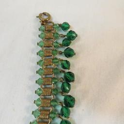 Antique green glass bead choker necklace