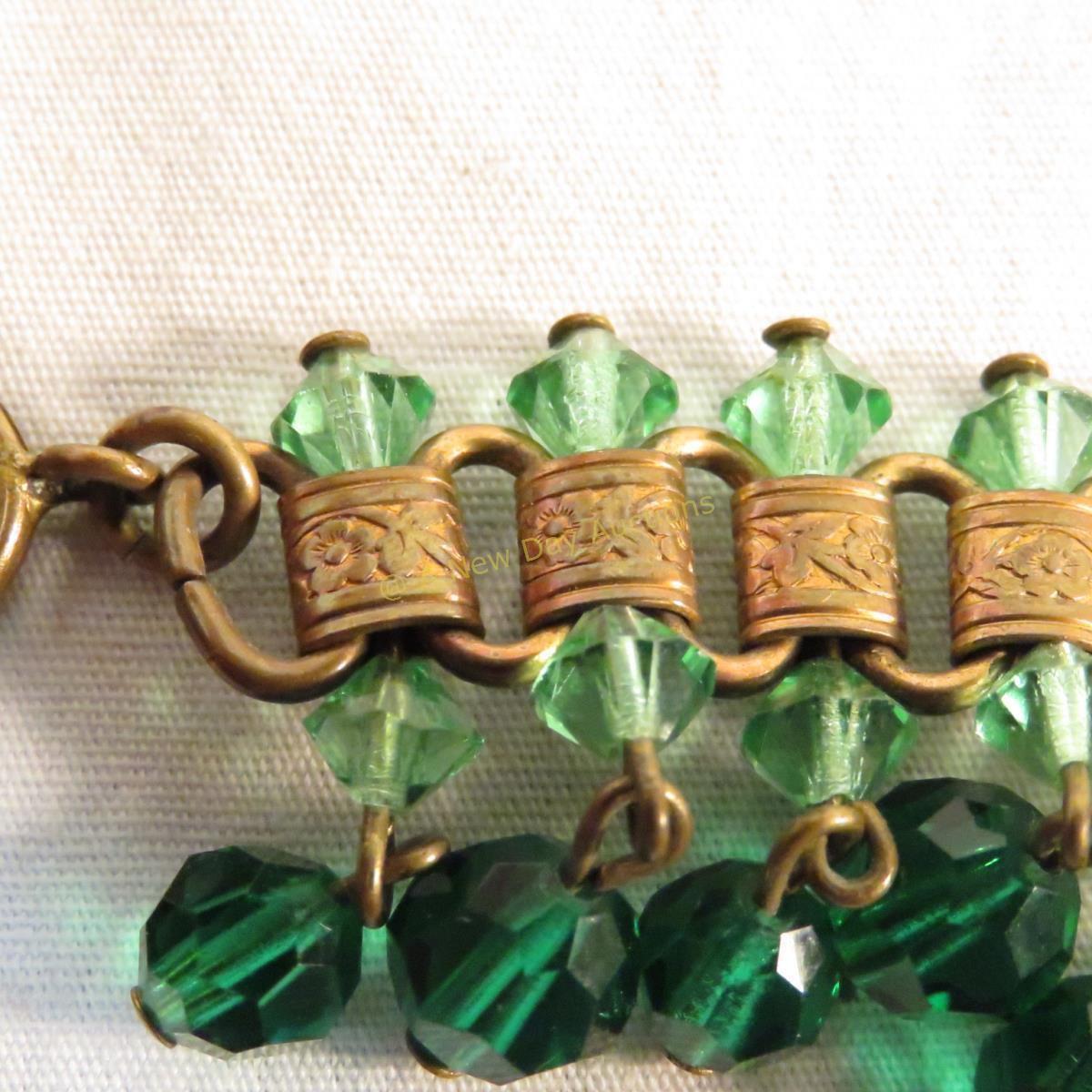 Antique green glass bead choker necklace