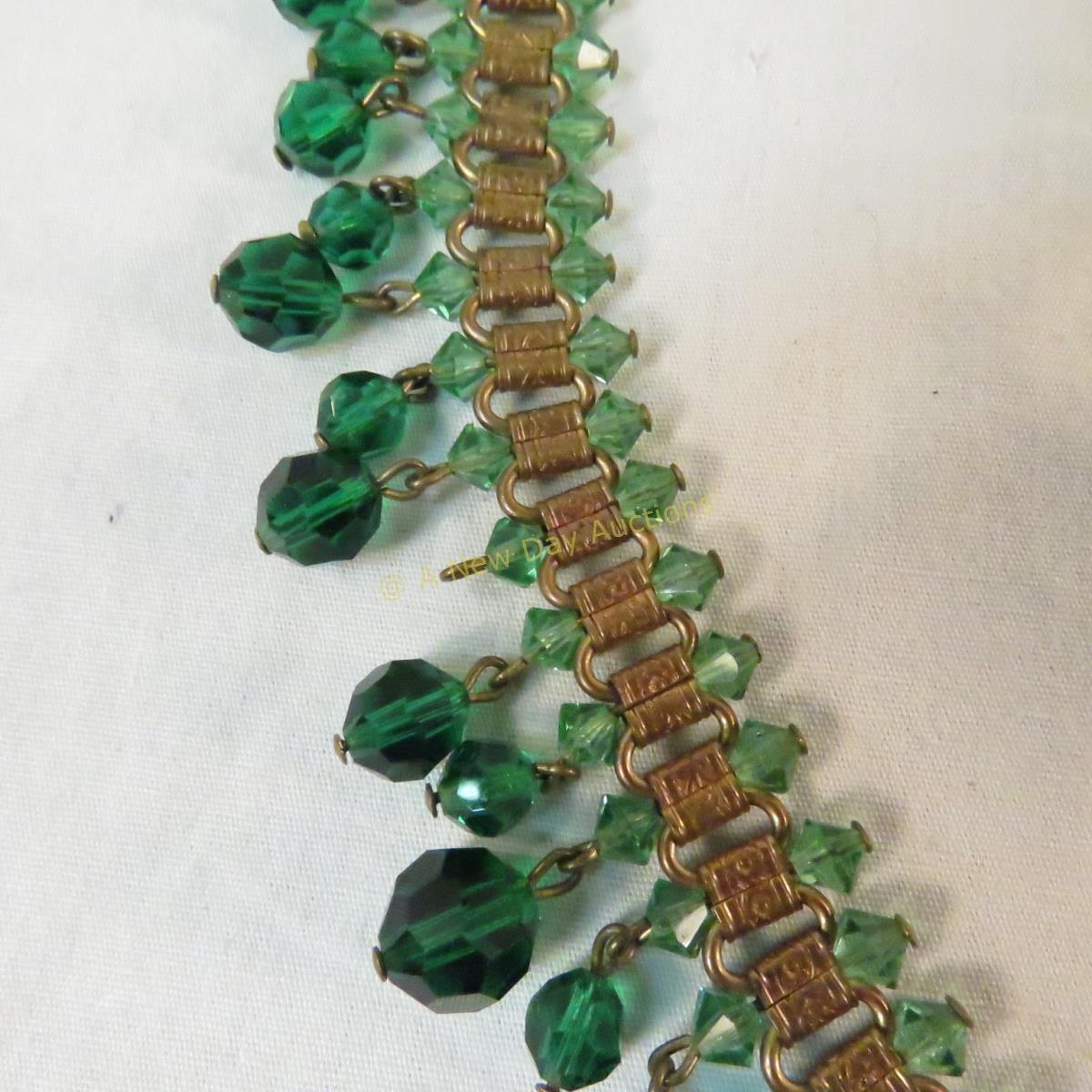 Antique green glass bead choker necklace