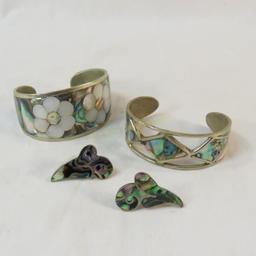 2 inlay cuff bracelets & screw back earrings