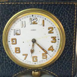 Vintage travel clock with leather case