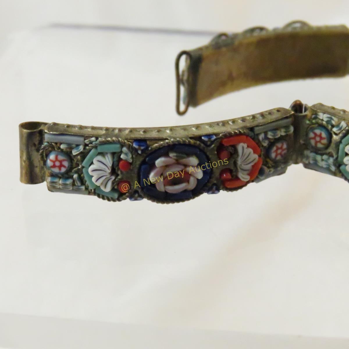 Vintage mosaic brooch and bracelet