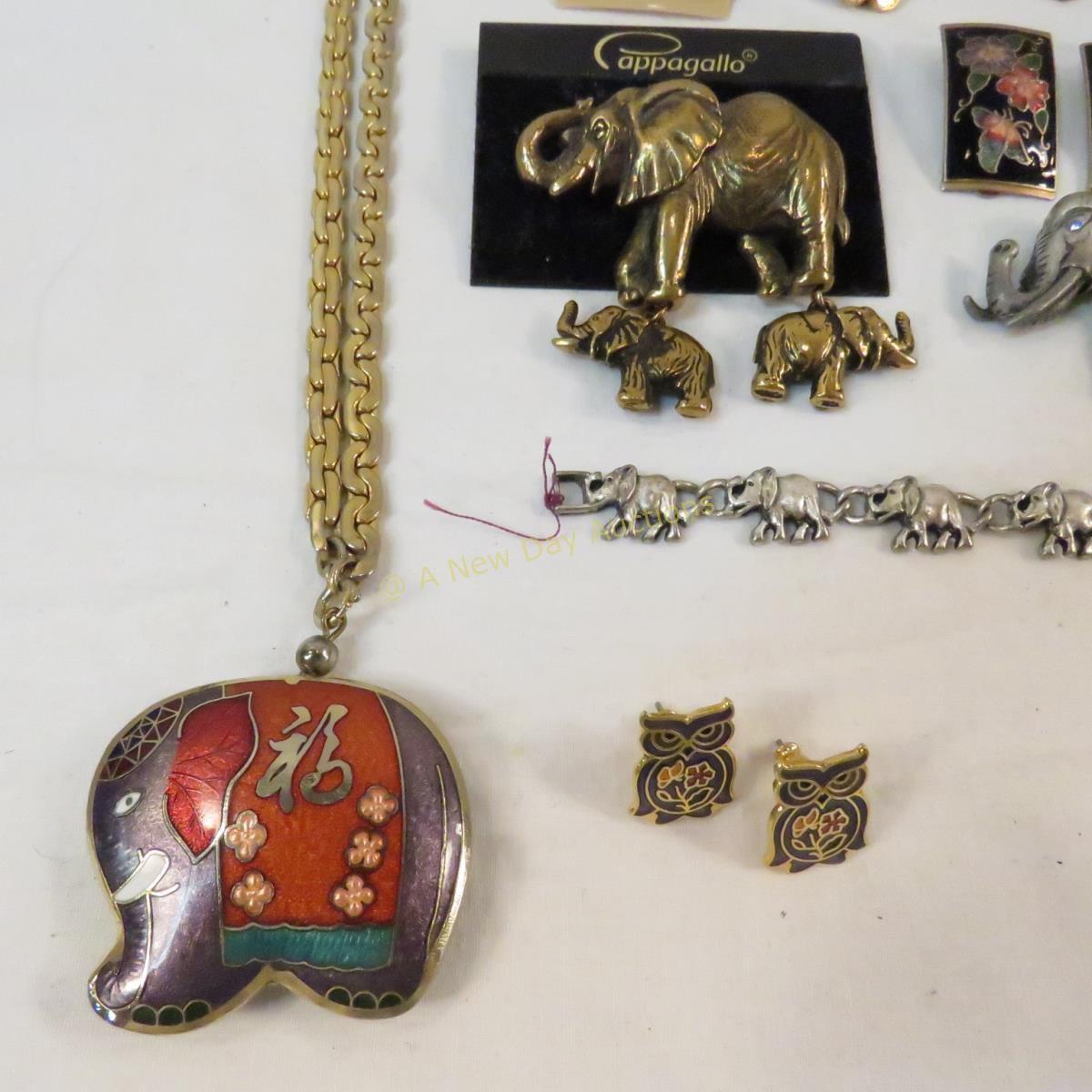 Cloissone style & Elephant jewelry grouping