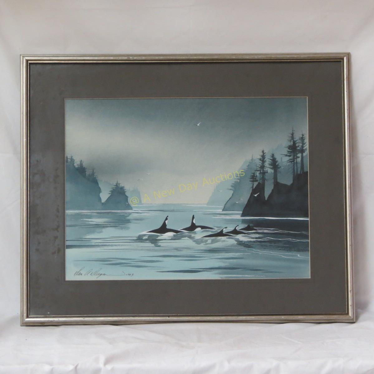 Original "Orcas" watercolor by Dan A Kleegan