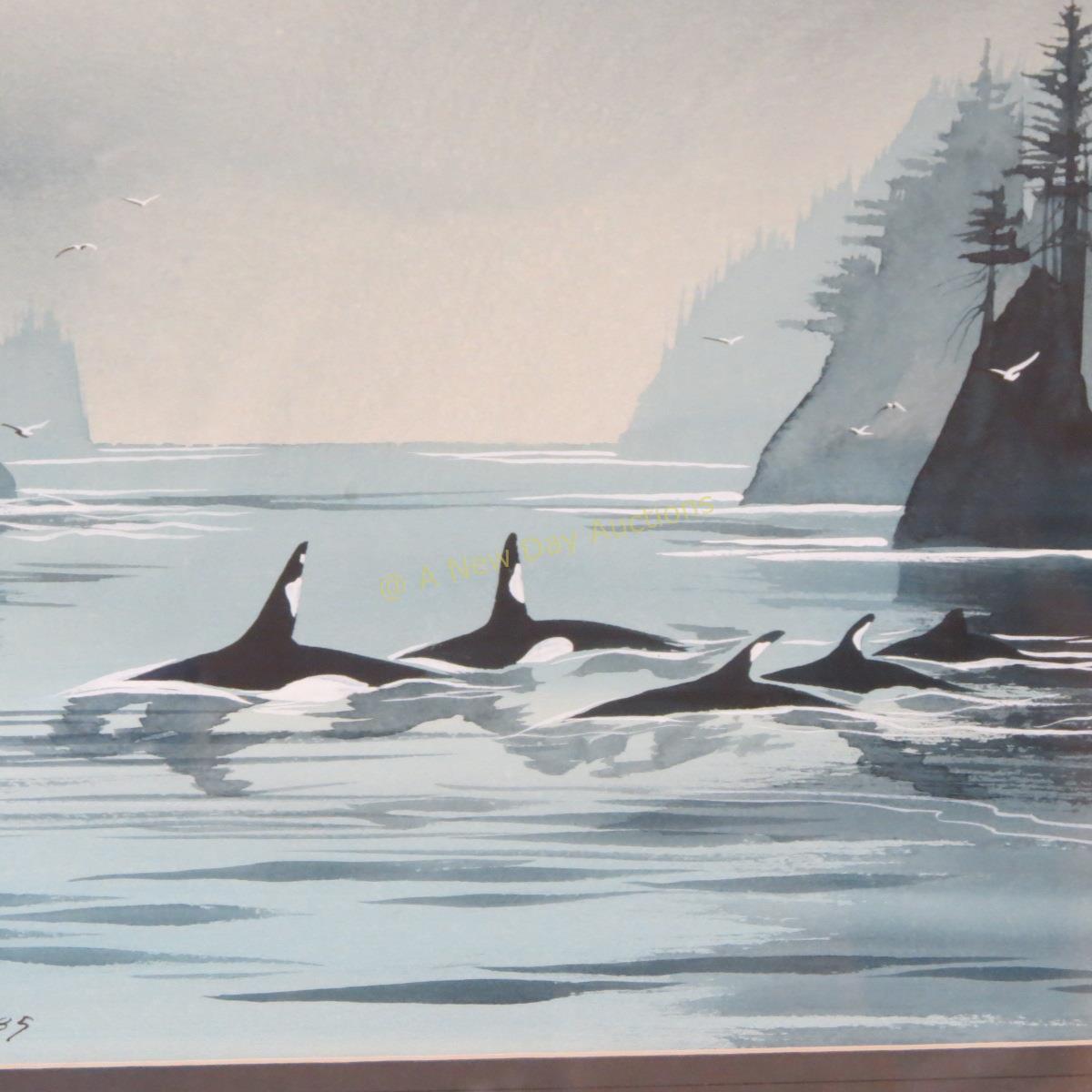 Original "Orcas" watercolor by Dan A Kleegan