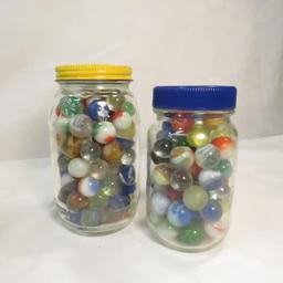 Antique & Vintage marbles, some are in glass jars