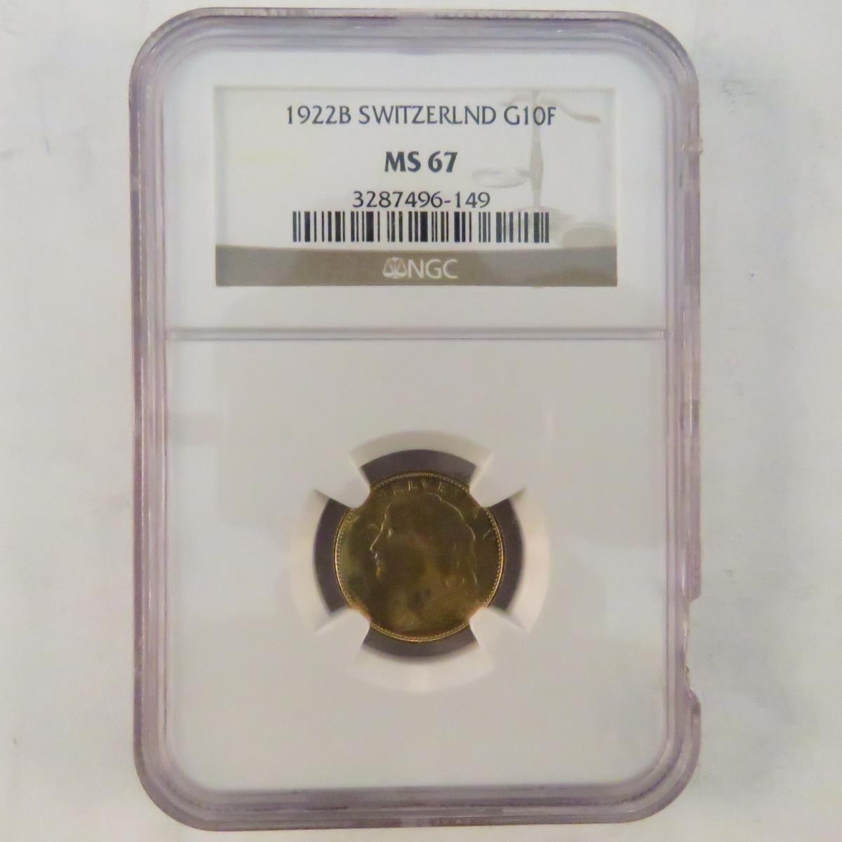 1922B Switzerland G10F NGC Graded MS67