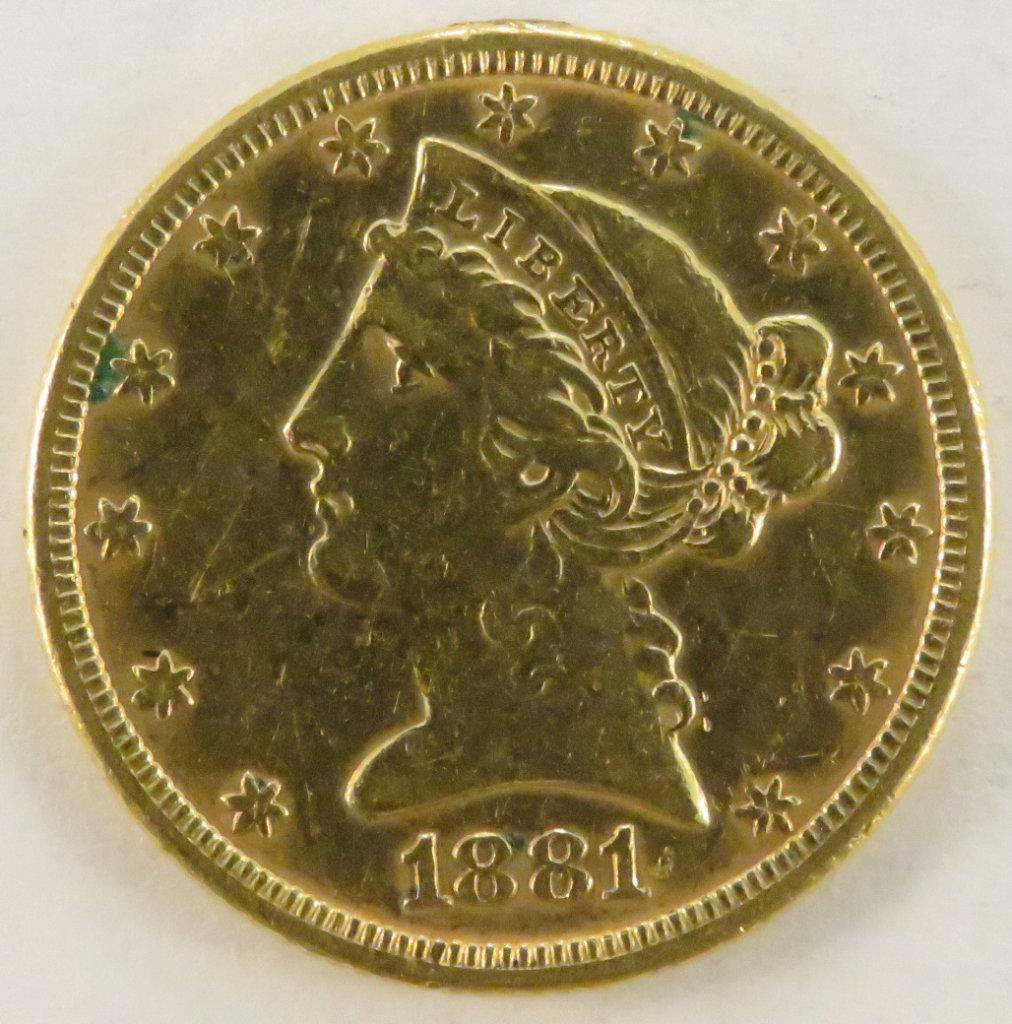1881 $5 Gold Liberty Head Half Eagle