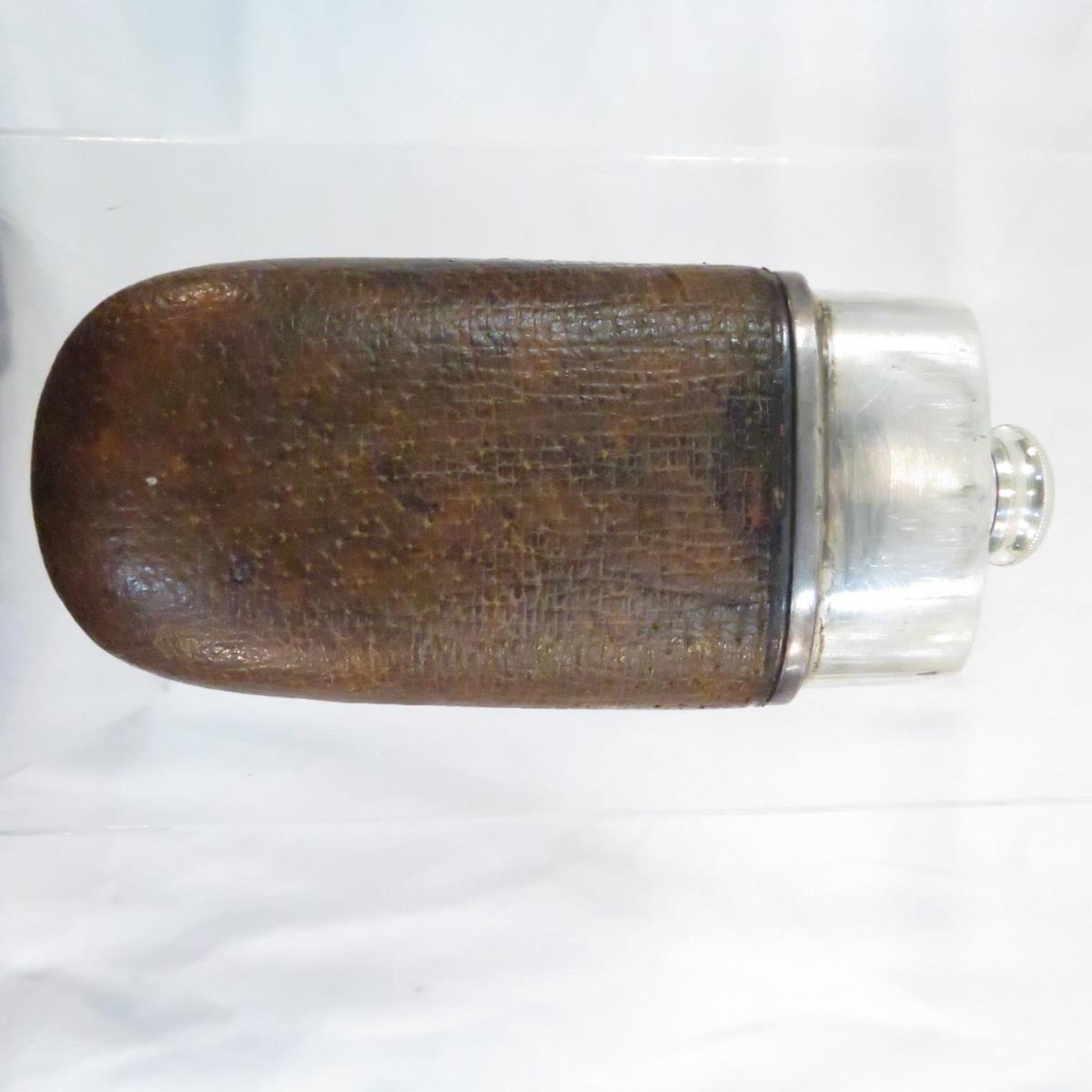 Vintage pocket flask- electroplate and leather