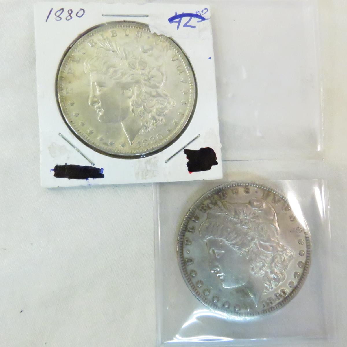 2 1880 Morgan Silver Dollars