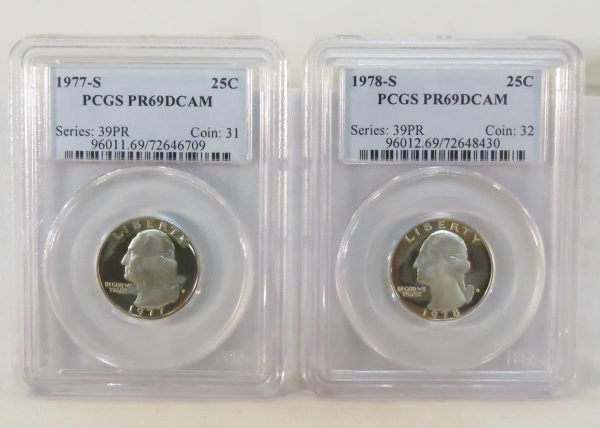 1977 S & 1978 S Washington Quarters PCGS PR69DCAM