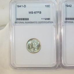 1941D, 42, 44D NNC graded MS-67FB Mercury Dimes