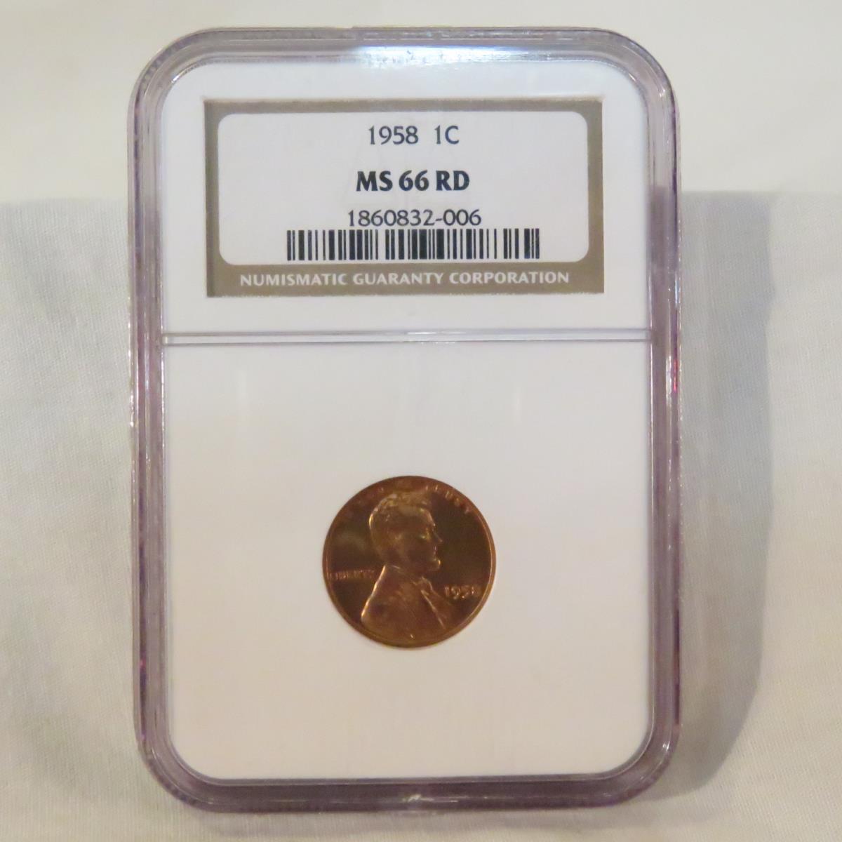 1953 S, 58, 59 D, 74 NGC Graded Lincoln 1¢ MS66 RD