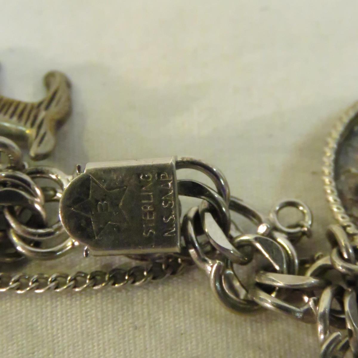 Sterling Silver Charm Bracelet & 2 pins 46gtw