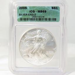 2005 American Silver Eagle ICG Graded MS69