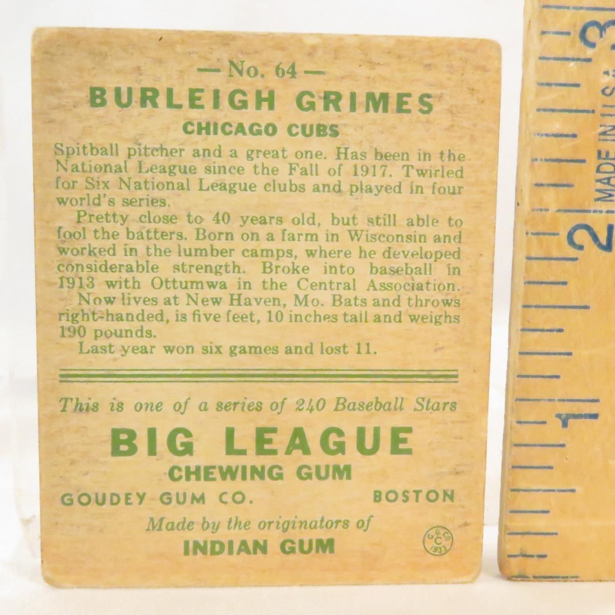 1933 Goudey Burleigh Grimes Baseball Card