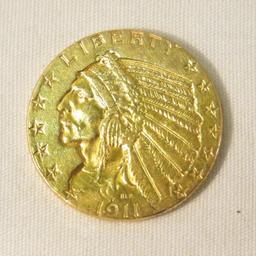 1911 $5 Gold Indian Head Half Eagle