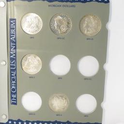 17 Morgan Silver Dollars, 91-1921 book many AU/BU