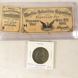 1893 Columbian Expo Comm half dollar & ticket