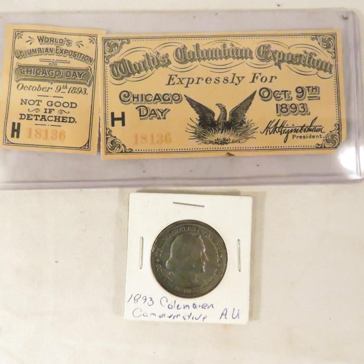 1893 Columbian Expo Comm half dollar & ticket