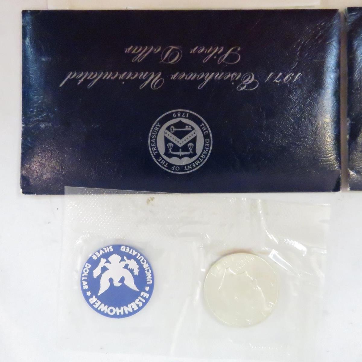 3 1971 UNC Eisenhower dollars & 1976 silver set