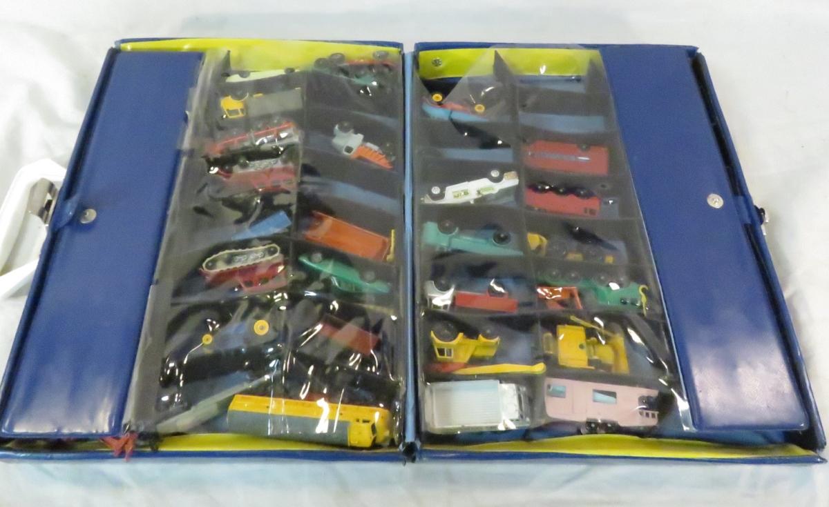 Vintage Matchbox cars in carrying case