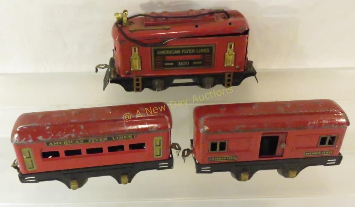 Pre-war American Flyer O gauge 3100 Boxcab & cars