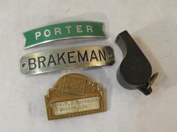 Porter & brakeman hat badges, whistle