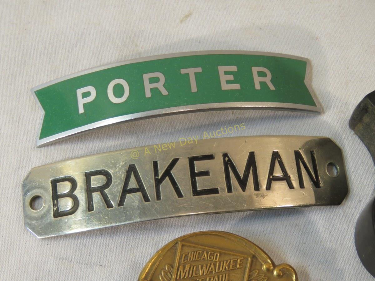 Porter & brakeman hat badges, whistle